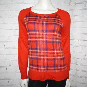 Beautiful orange and blue plaid sweater by Merona size small